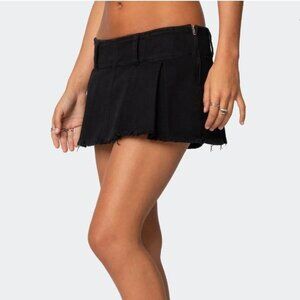 Edikted Black Denim Pleated Micro Mini Skirt Skort Size M